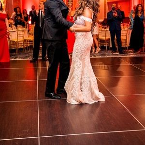 Custom made white and beige wedding gown